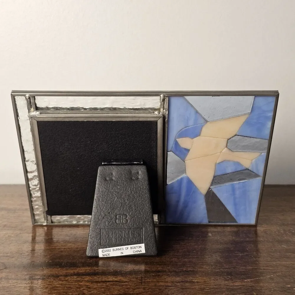 Burnes of Boston Stained Glass Dove Photo Frame Blue White 7x5 Metal Frame